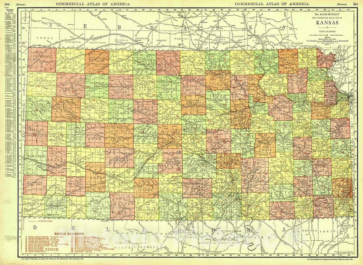 Historic Map : 1914 Kansas : Vintage Wall Art