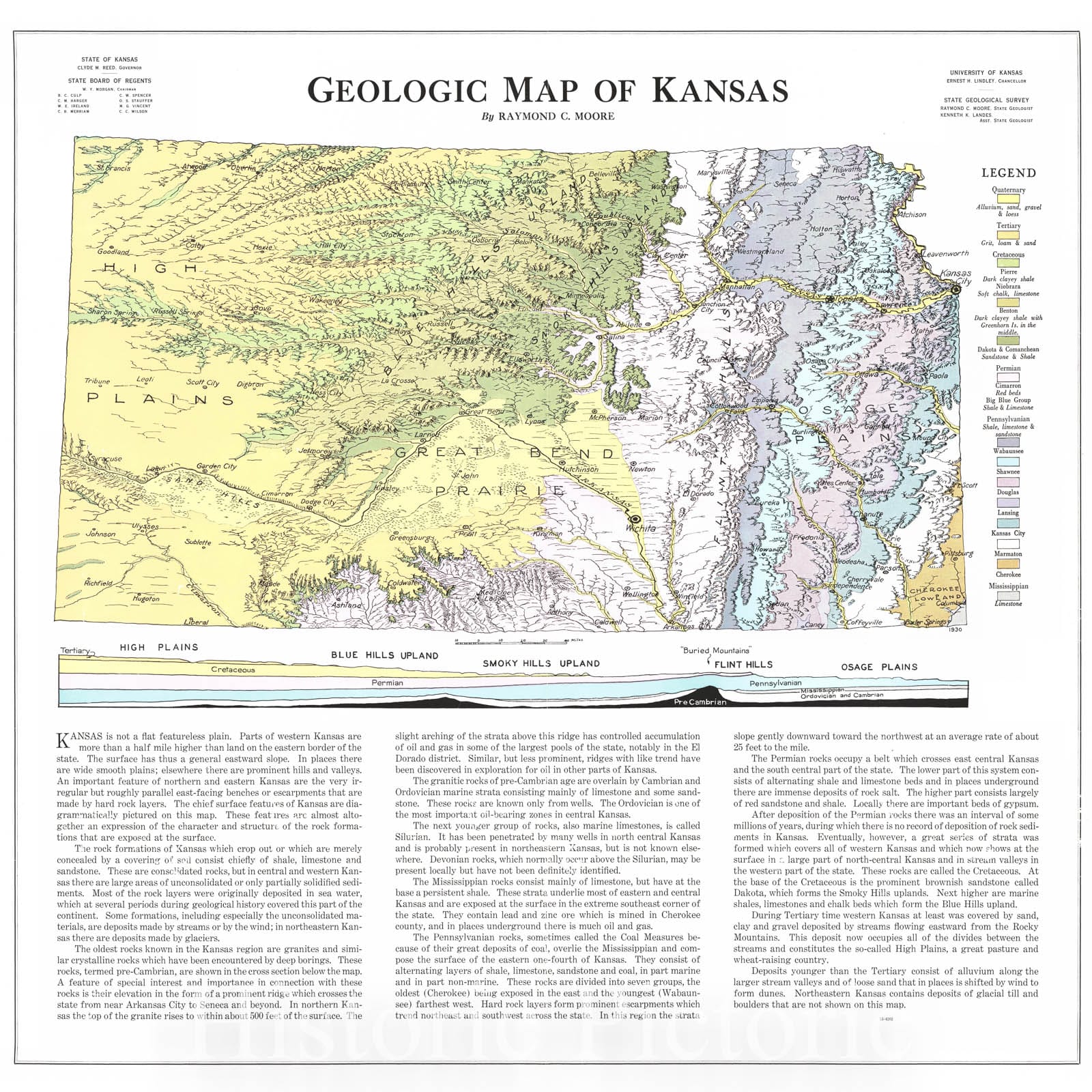 Historic Map : 1940 Geologic Map of Kansas : Vintage Wall Art