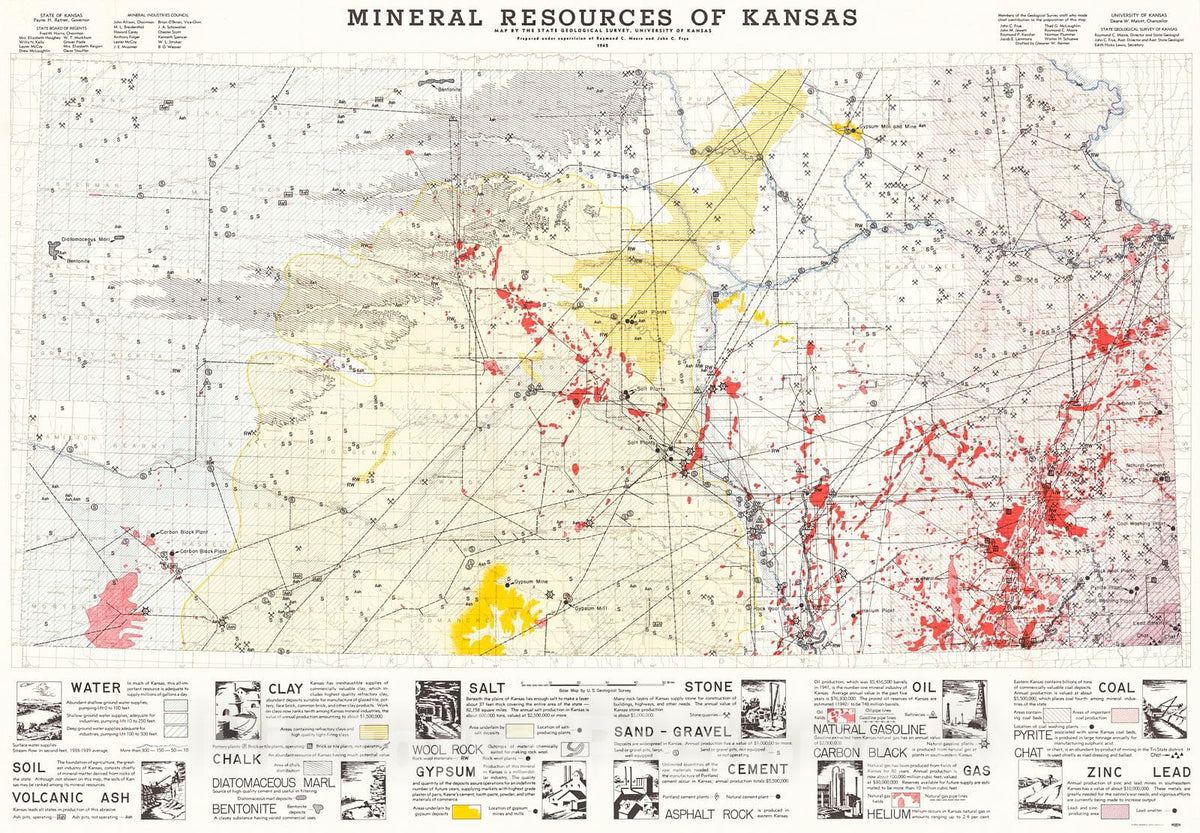 Historic Map : 1942 Mineral Resources of Kansas : Vintage Wall Art