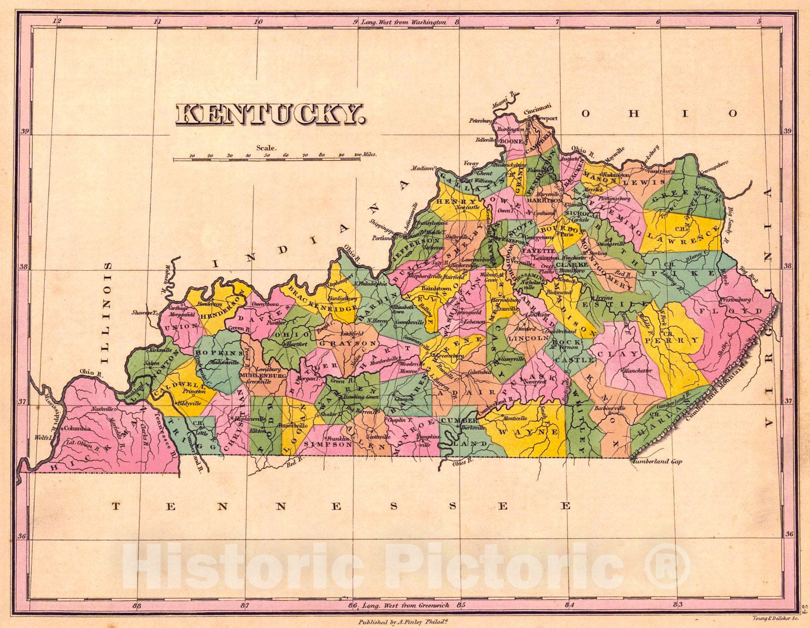 Historic Map : 1824 Kentucky : Vintage Wall Art