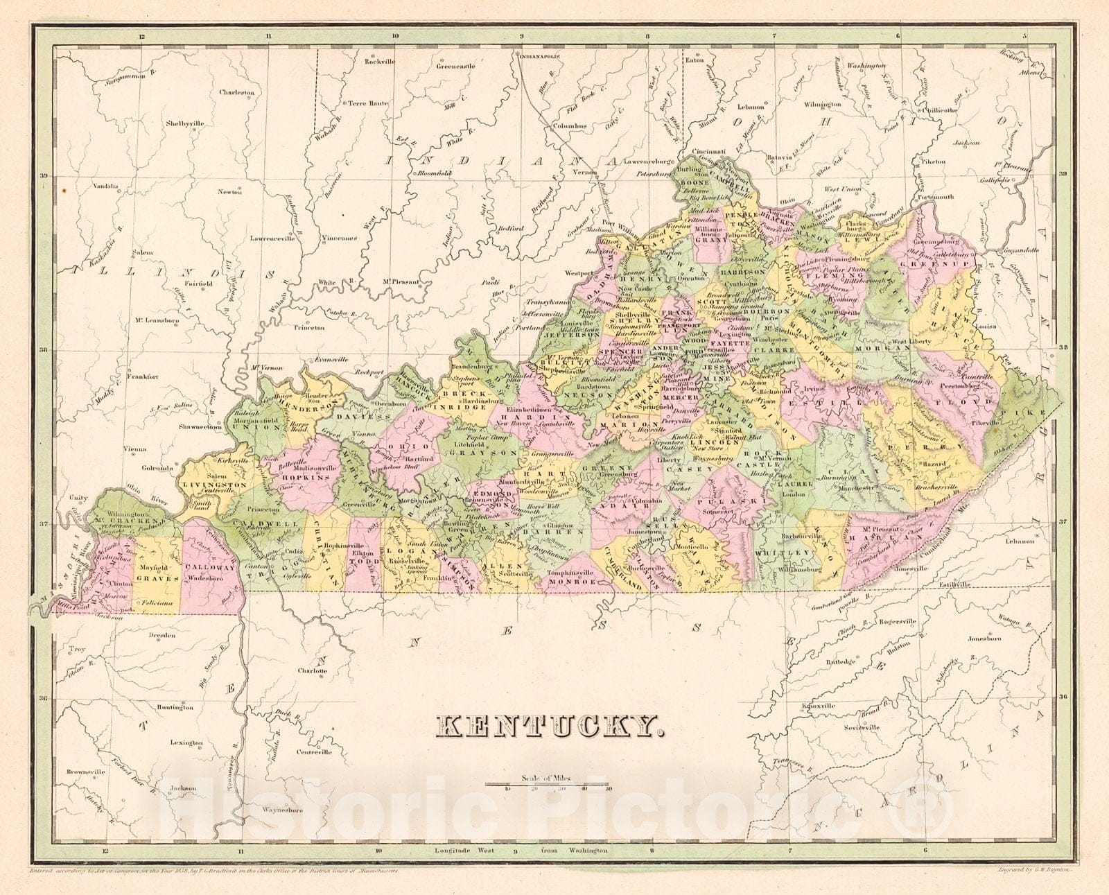 Historic Map : 1841 Kentucky : Vintage Wall Art