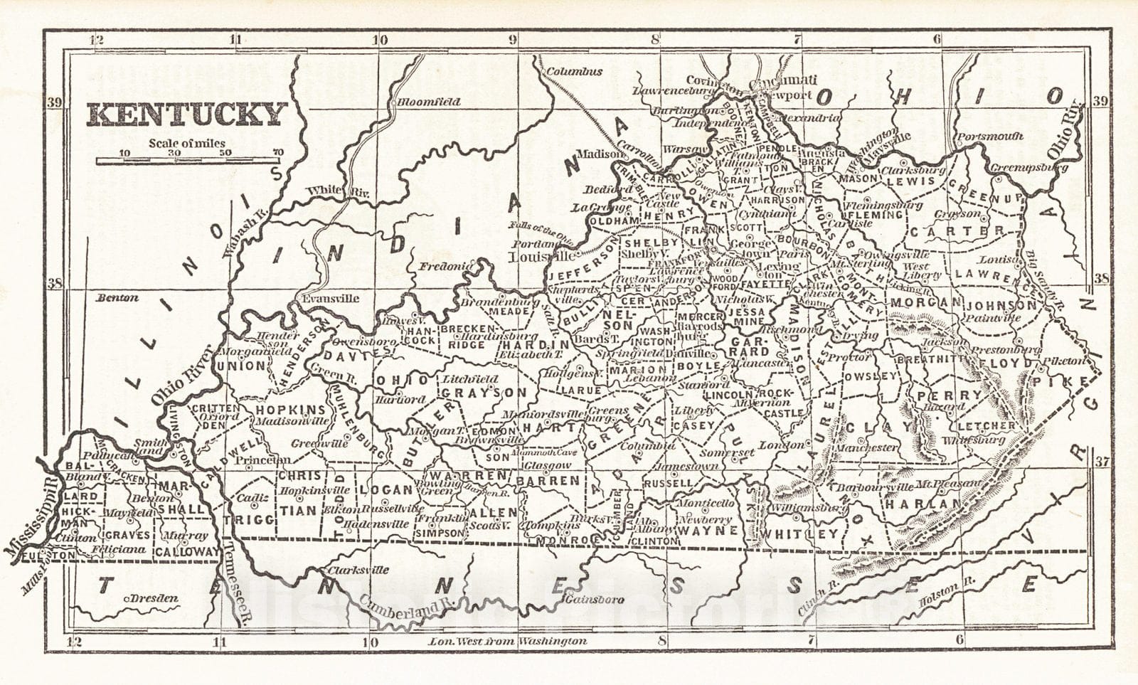 Historic Map : 1853 Kentucky : Vintage Wall Art