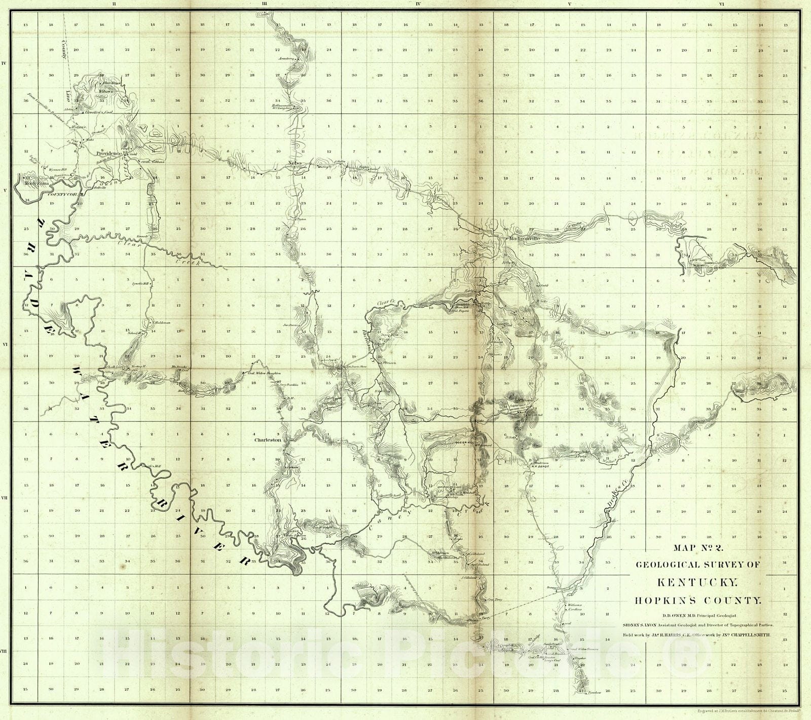 Historic Map : 1857 Hopkins County : Vintage Wall Art