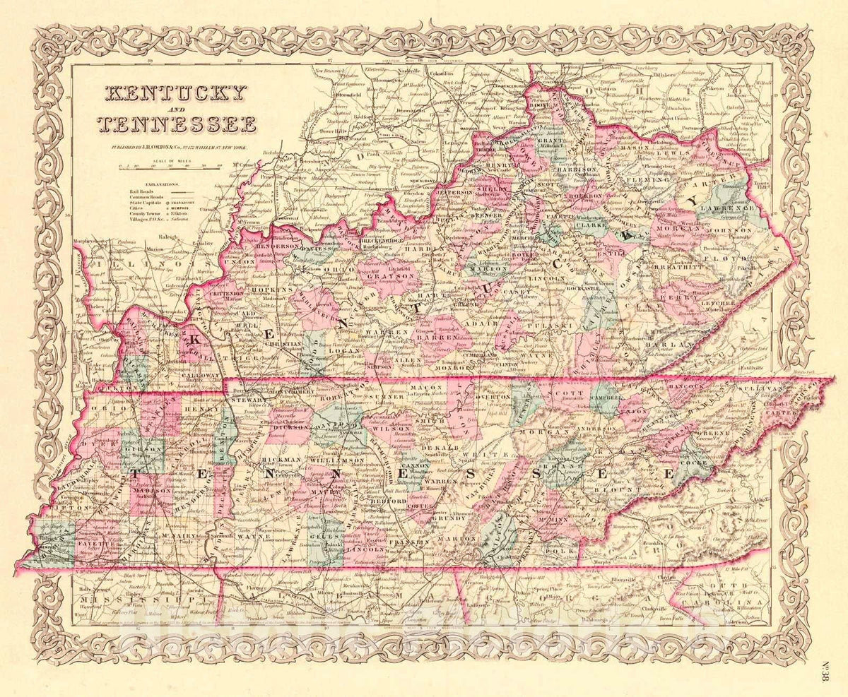 Historic Map : 1859 Kentucky and Tennessee : Vintage Wall Art