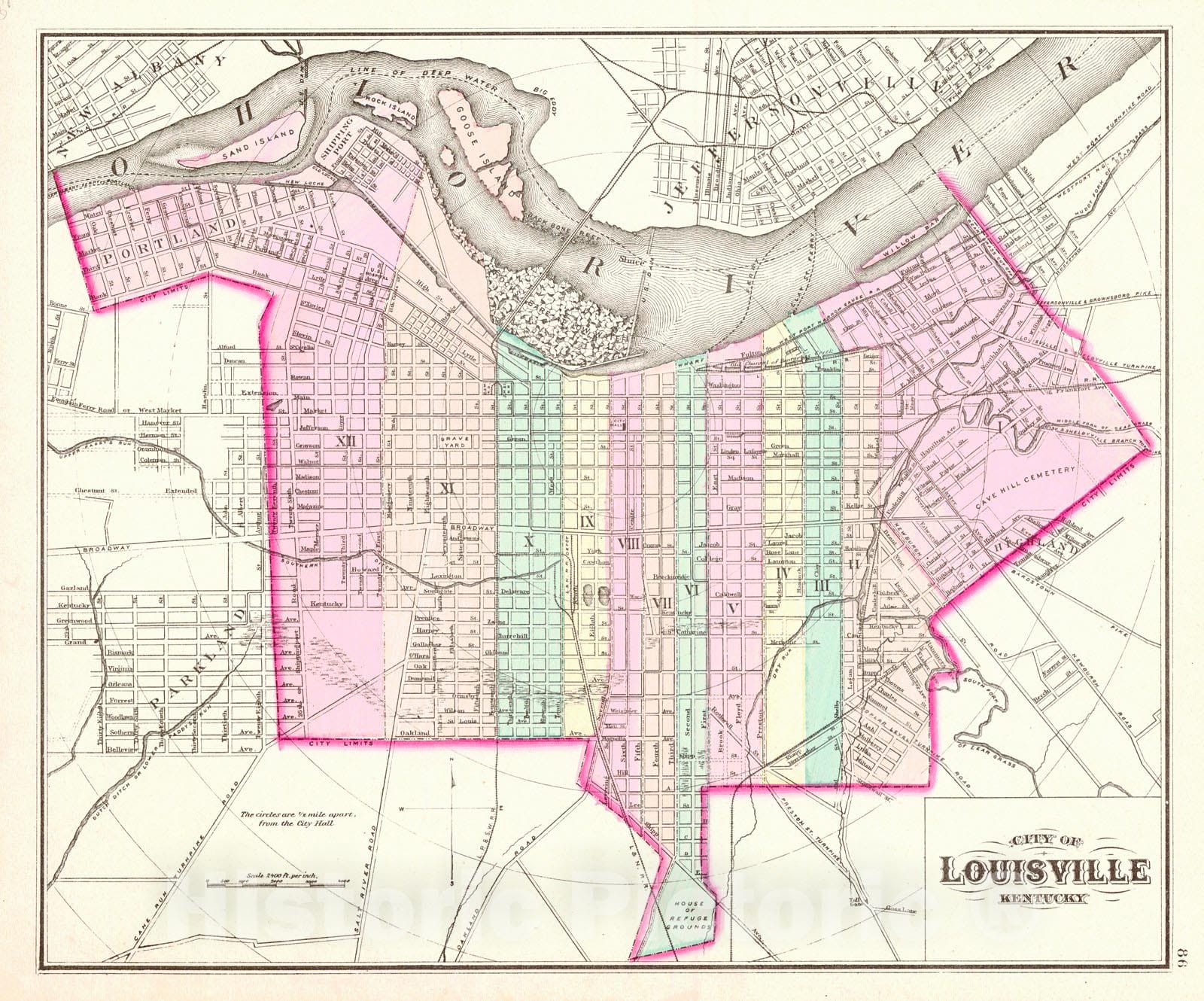 Historic Map : 1876 City of Louisville Kentucky : Vintage Wall Art