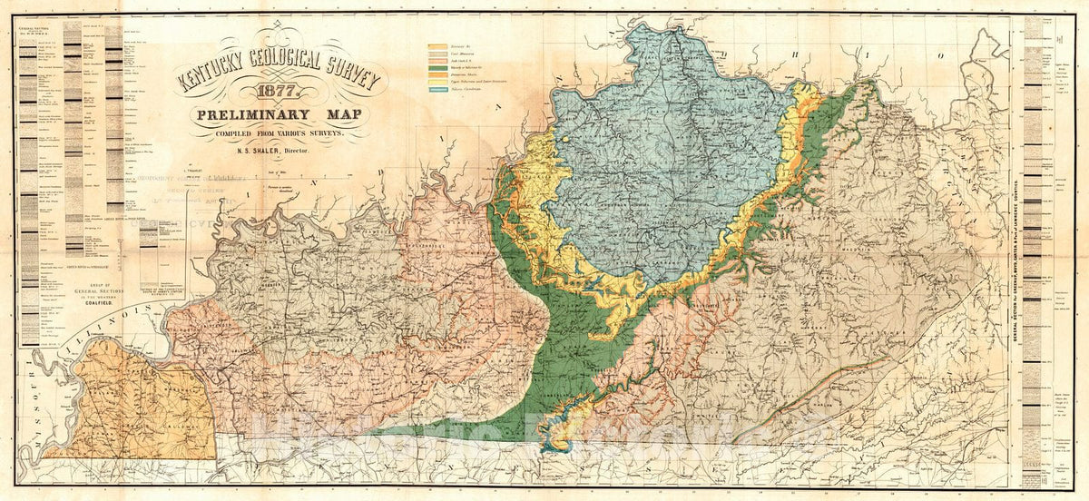 Historic Map : 1877 Preliminary Map [of Kentucky] : Vintage Wall Art