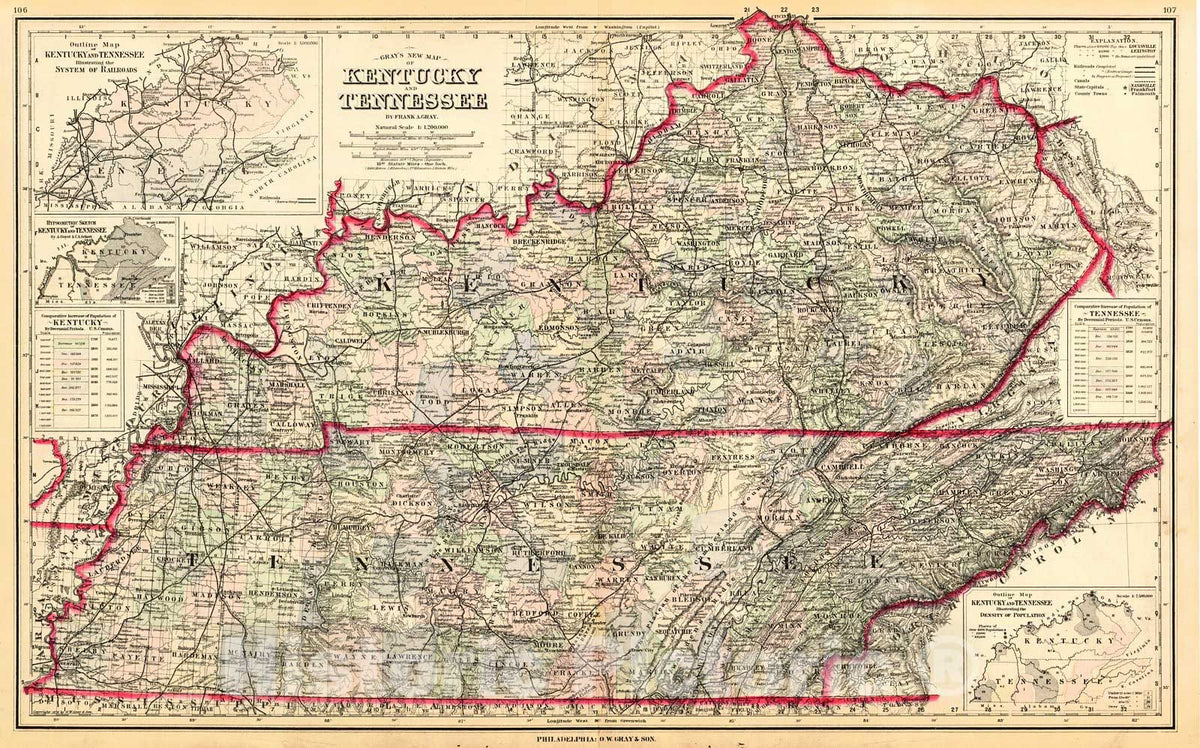 Historic Map : 1883 Kentucky and Tennessee : Vintage Wall Art