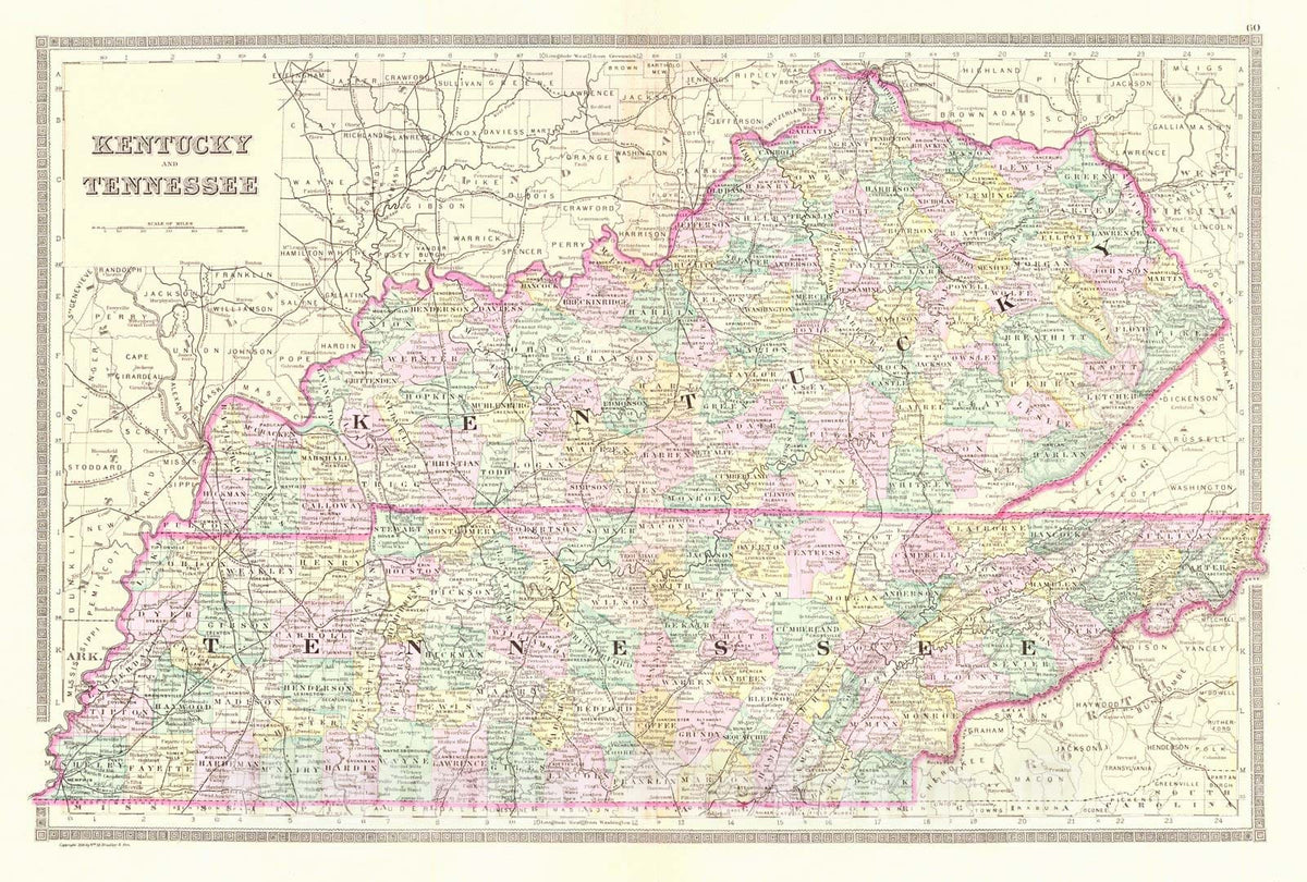 Historic Map : 1886 Kentucky and Tennesse : Vintage Wall Art