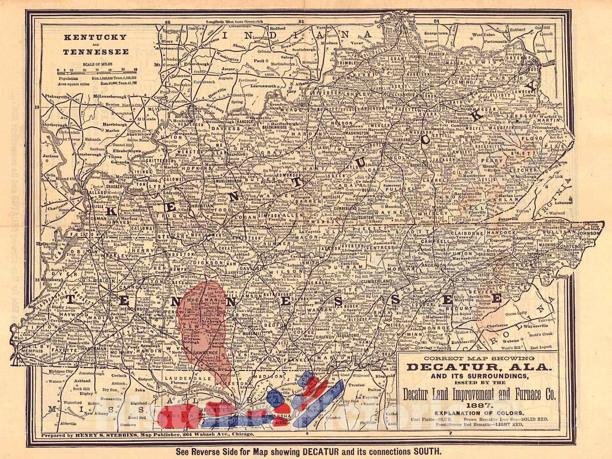 Historic Map : 1887 Kentucky and Tennessee : Vintage Wall Art