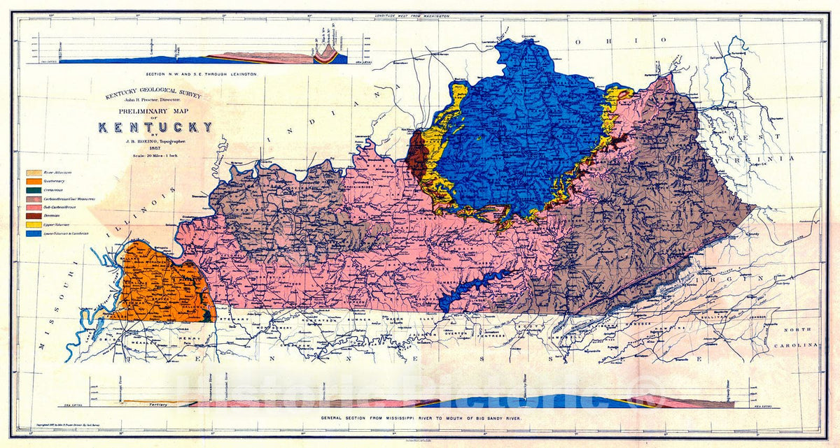 Historic Map : 1887 Preliminary Map of Kentucky : Vintage Wall Art