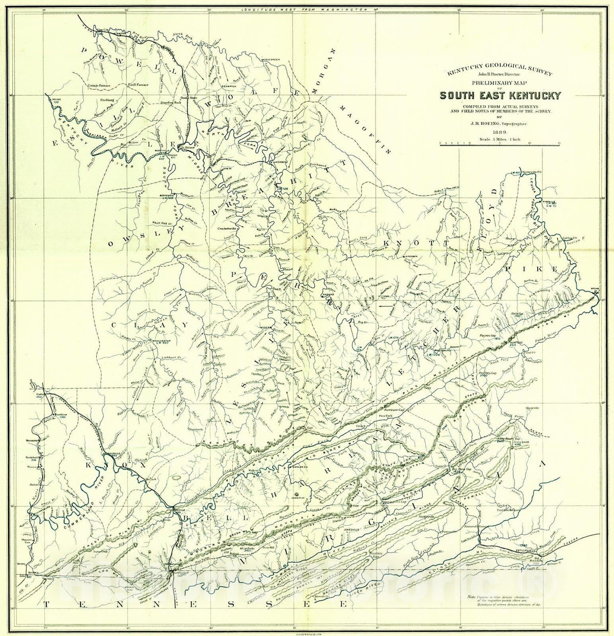 Historic Map : 1889 Preliminary Map of South East Kentucky  : Vintage Wall Art