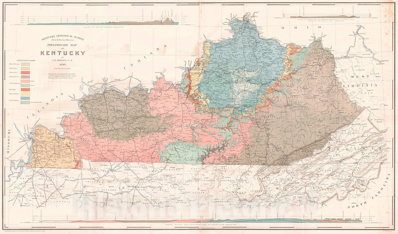Historic Map : 1890 Preliminary Map of Kentucky : Vintage Wall Art