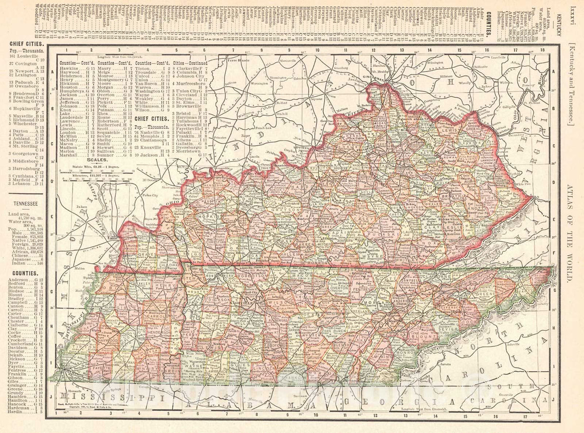 Historic Map : 1898 Kentucky and Tennessee : Vintage Wall Art