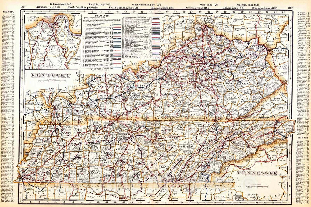 Historic Map : 1899 [Kentucky and Tennessee] : Vintage Wall Art
