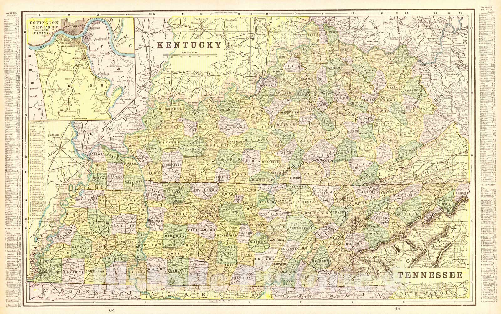 Historic Map : 1900 Kentucky and Tennessee : Vintage Wall Art