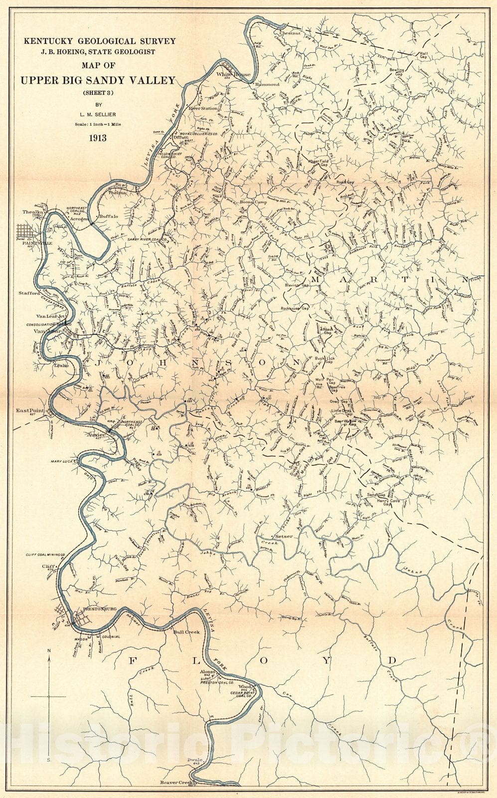 Historic Map : 1913 Map of Upper Big Sandy Valley : Vintage Wall Art