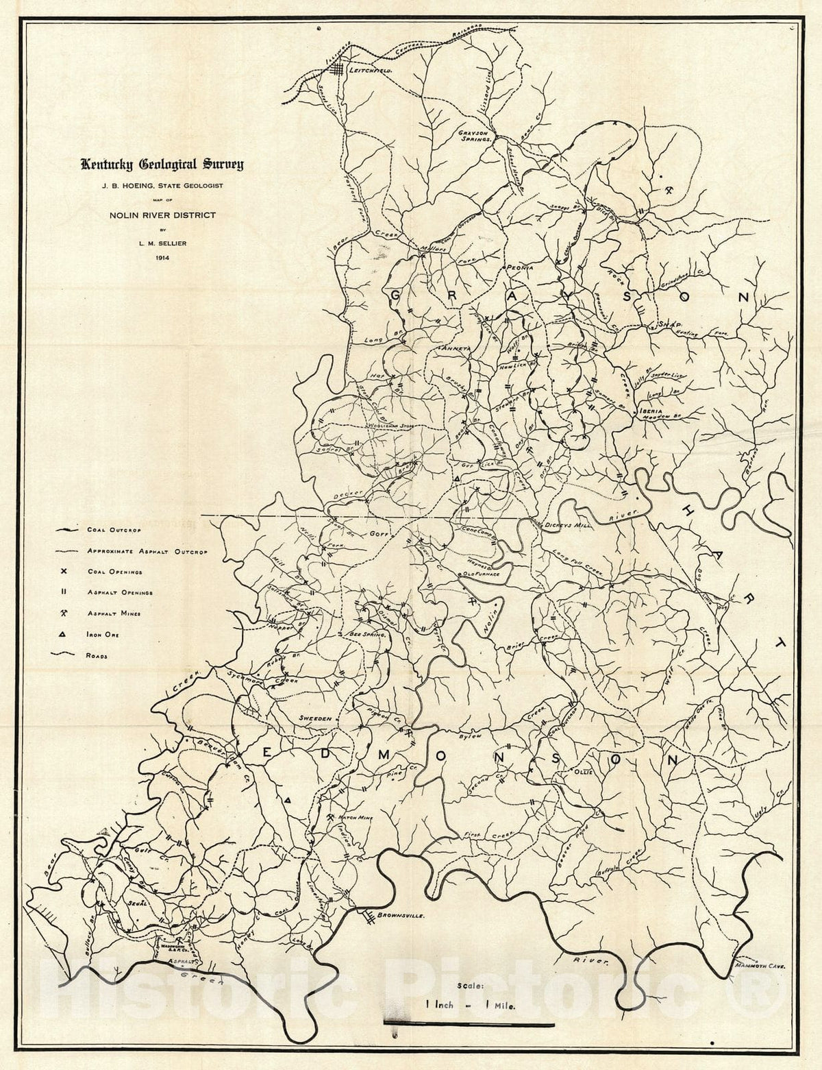 Historic Map : 1914 Map of Nolin River District : Vintage Wall Art