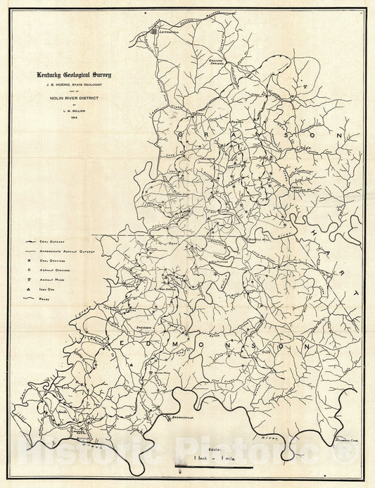 Historic Map : 1914 Map of Nolin River District : Vintage Wall Art