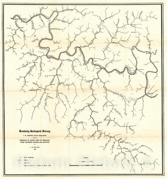 Historic Map : 1915 Map of Drainage of North Fork of Kentucky River, Between Hazard and Krypton : Vintage Wall Art