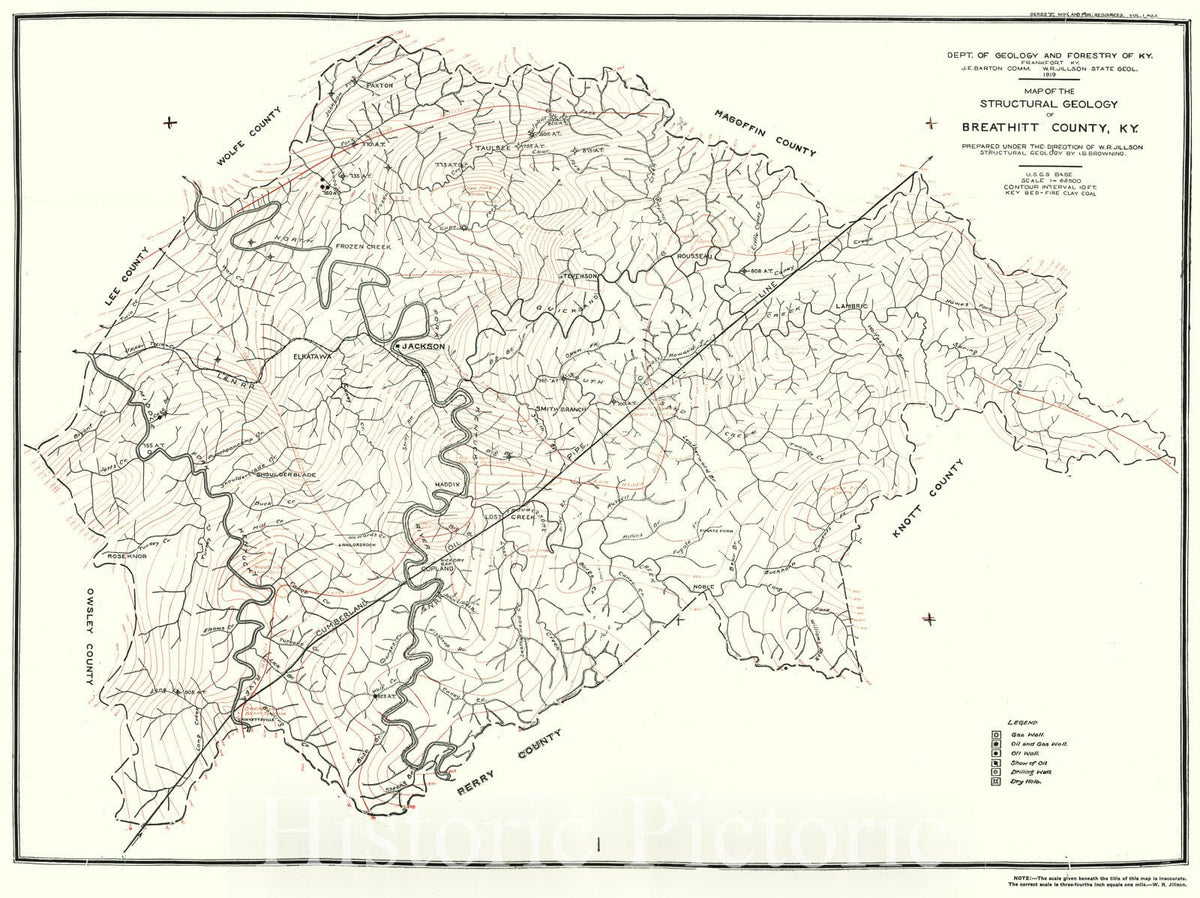 Historic Map : 1919 Map of the Structural Geology of Breathitt County, KY : Vintage Wall Art