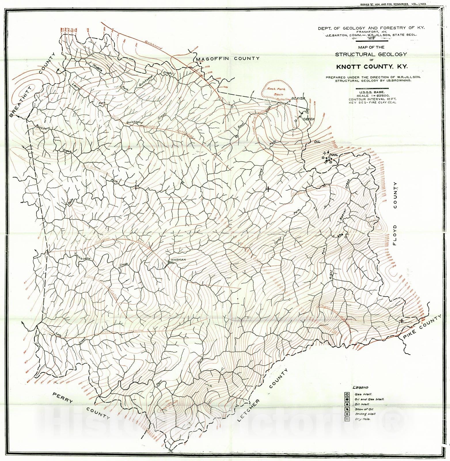 Historic Map : 1919 Map of the Structural Geology of Knott County, KY : Vintage Wall Art