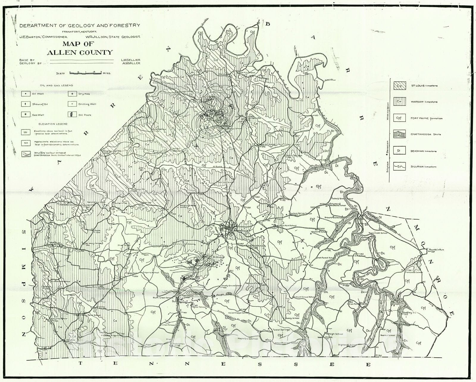 Historic Map : 1919 Map of Allen County : Vintage Wall Art