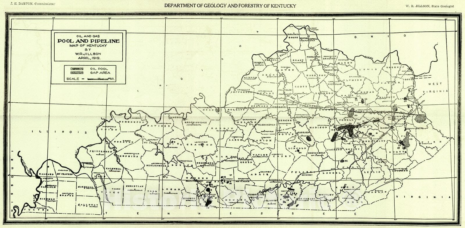 Historic Map : 1919 Oil and Gas Pool and Pipeline Map of Kentucky : Vintage Wall Art
