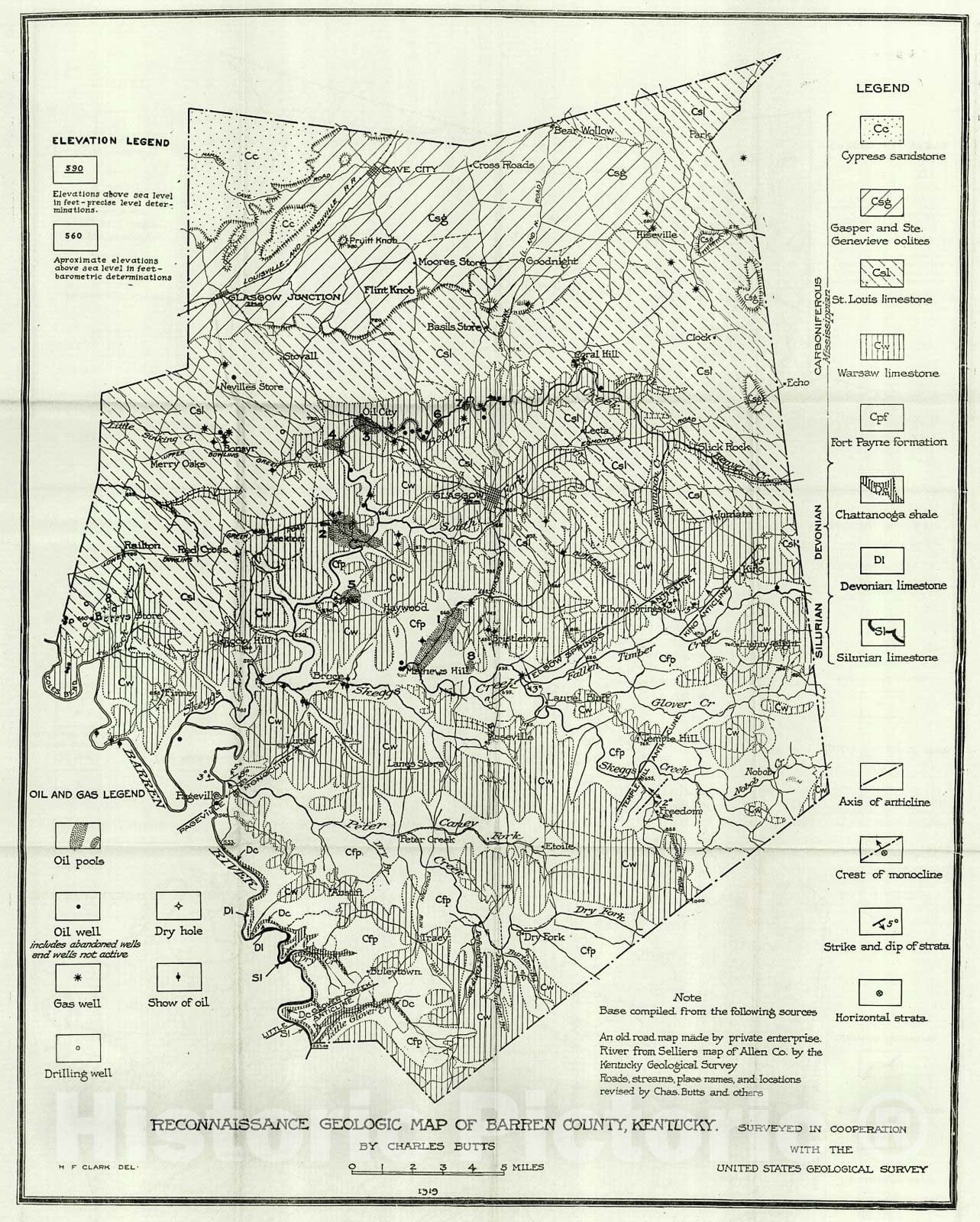 Historic Map : 1919 Reconnaissance Geologic Map of Barren County, Kentucky : Vintage Wall Art
