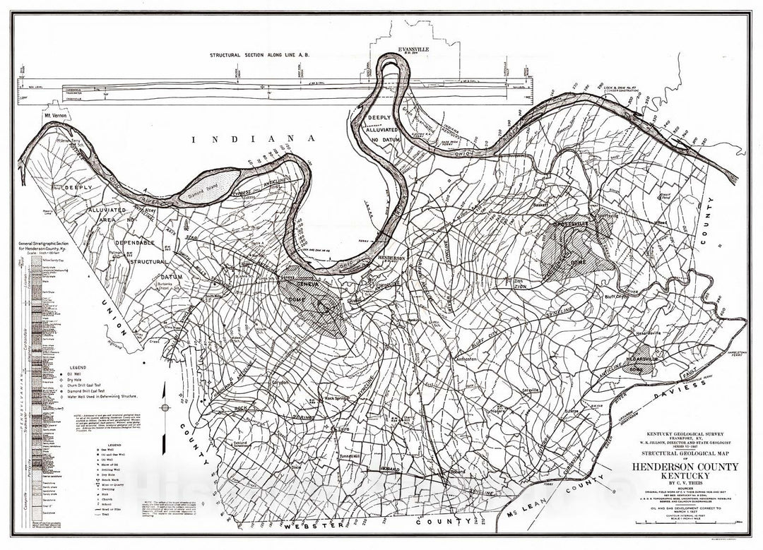 Historic Map : 1927 Structural Geological Map of Henderson County, Kentucky : Vintage Wall Art