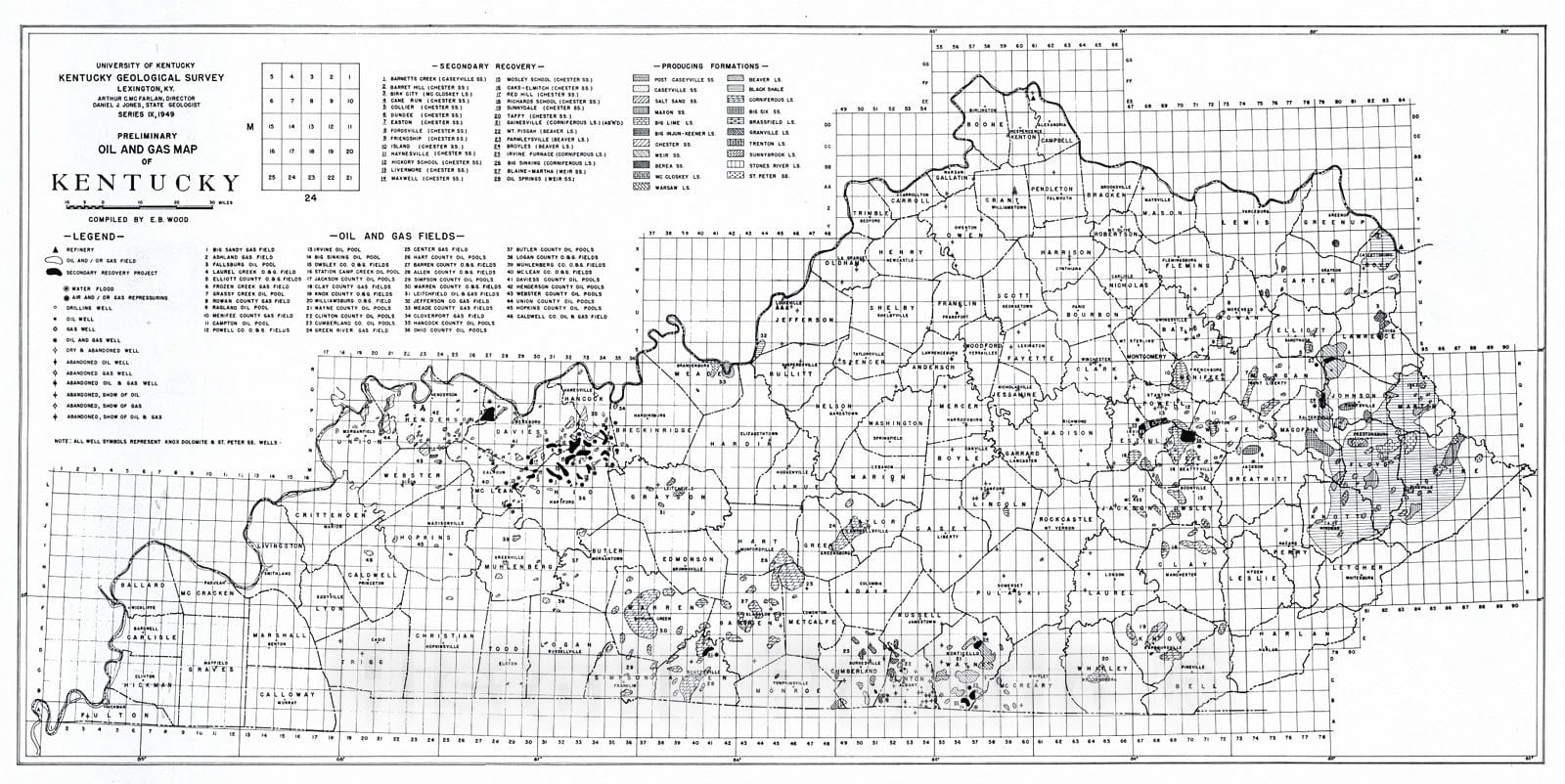 Historic Map : 1949 Preliminary Oil and Gas Map of Kentucky  : Vintage Wall Art