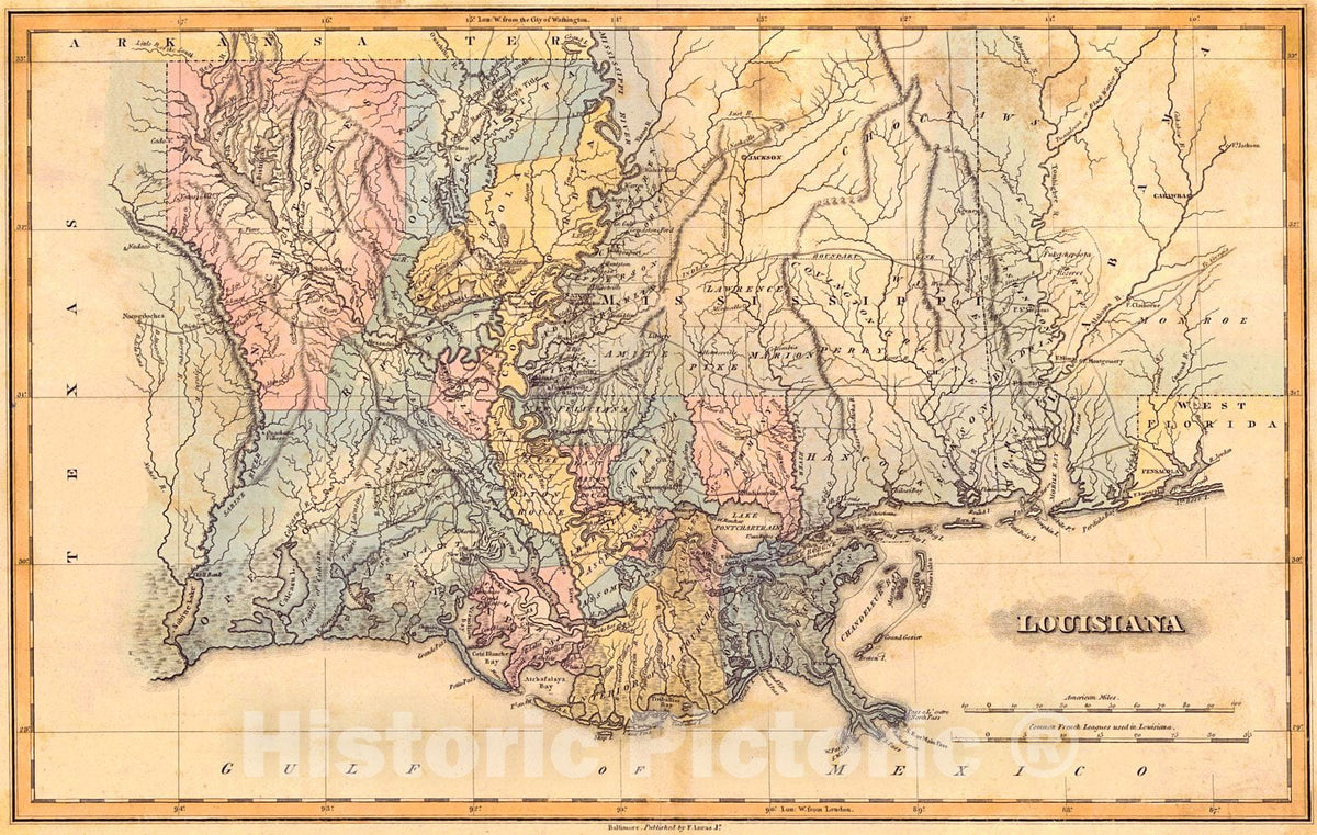Historic Map : 1823 Louisiana : Vintage Wall Art