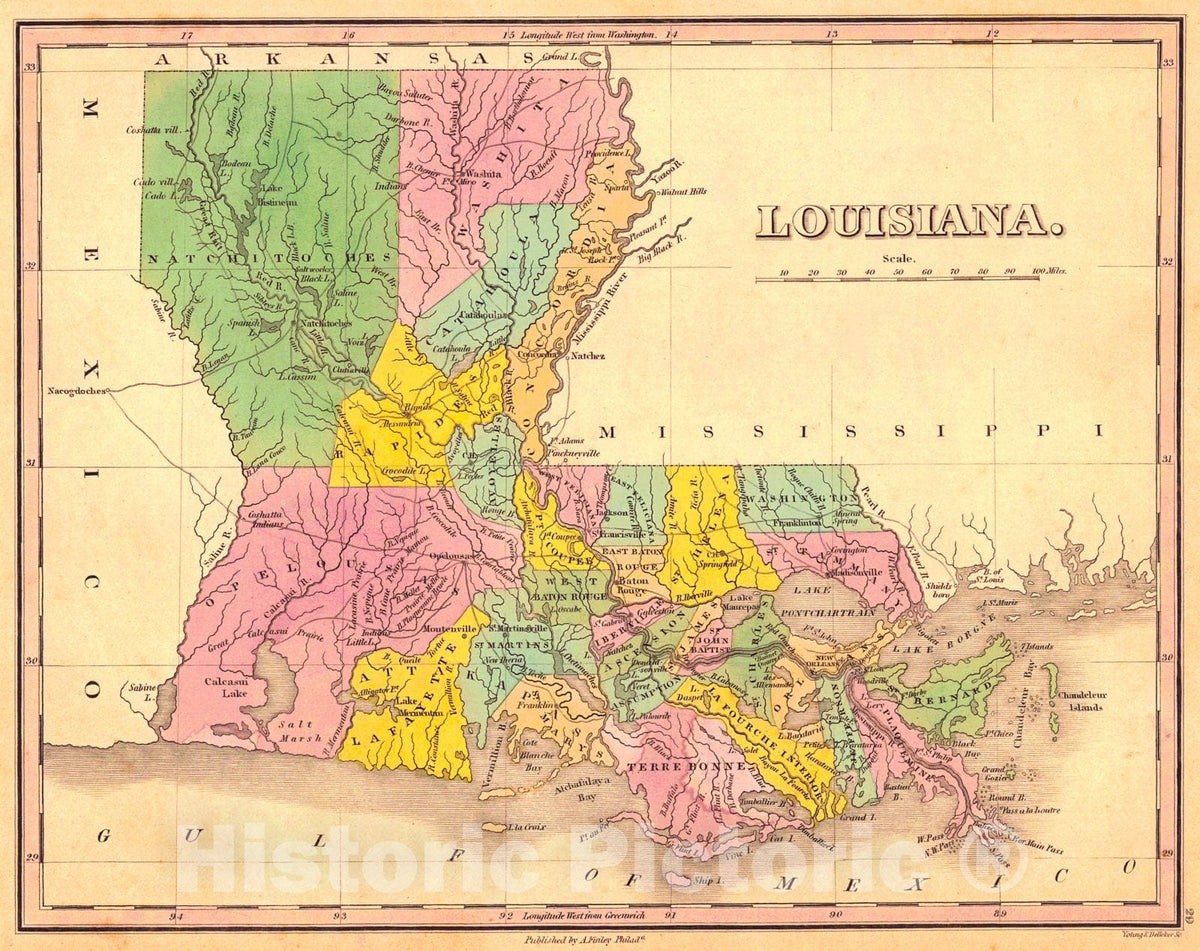 Historic Map : 1824 Louisiana : Vintage Wall Art
