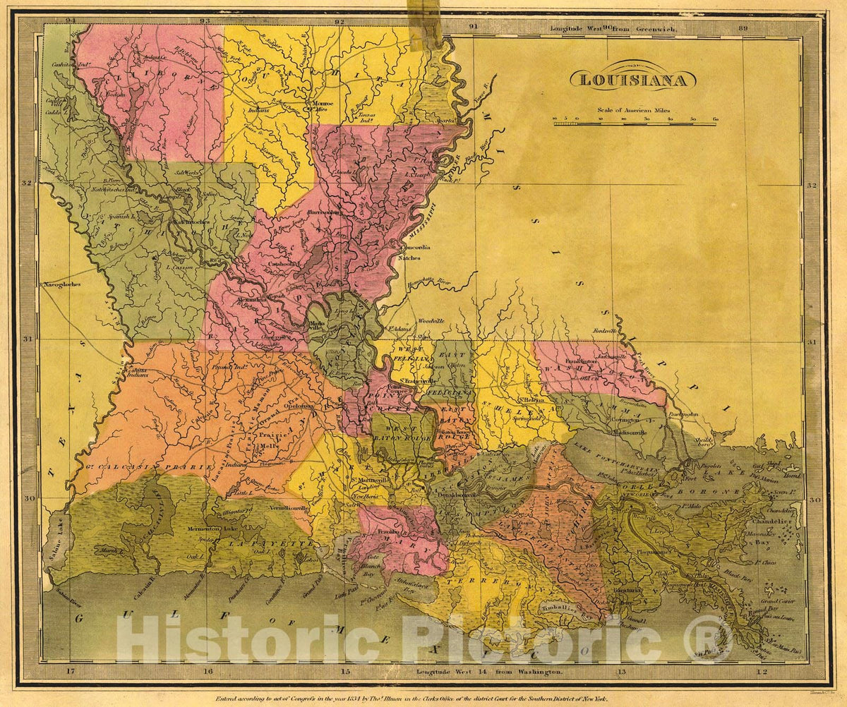 Historic Map : 1834 Louisiana : Vintage Wall Art