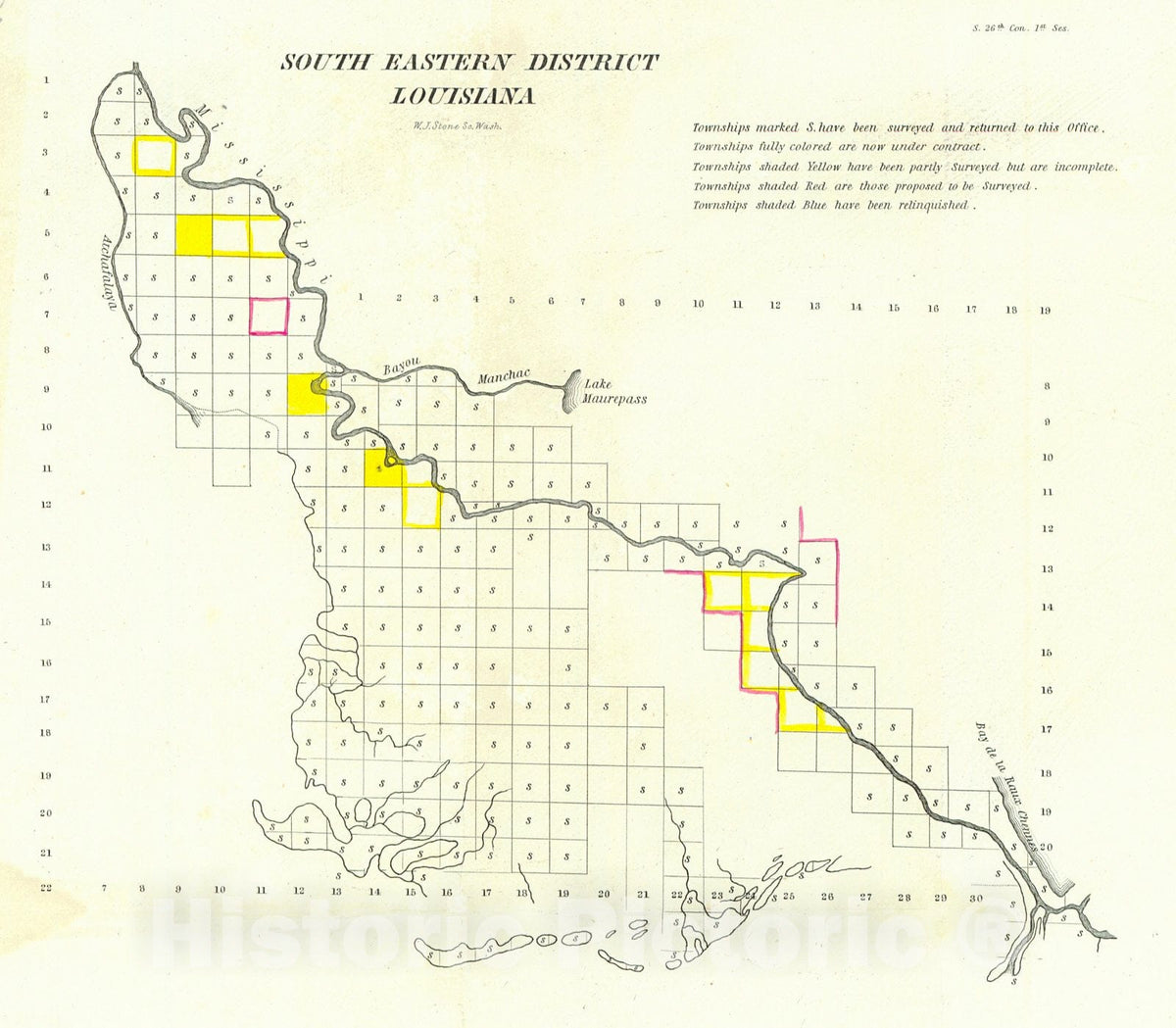 Historic Map : 1839 South Eastern District Lousiana : Vintage Wall Art