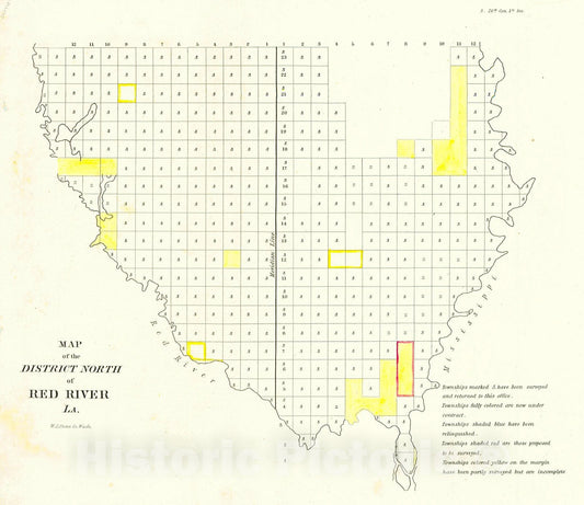 Historic Map : 1839 Map of the District of Red River LA : Vintage Wall Art