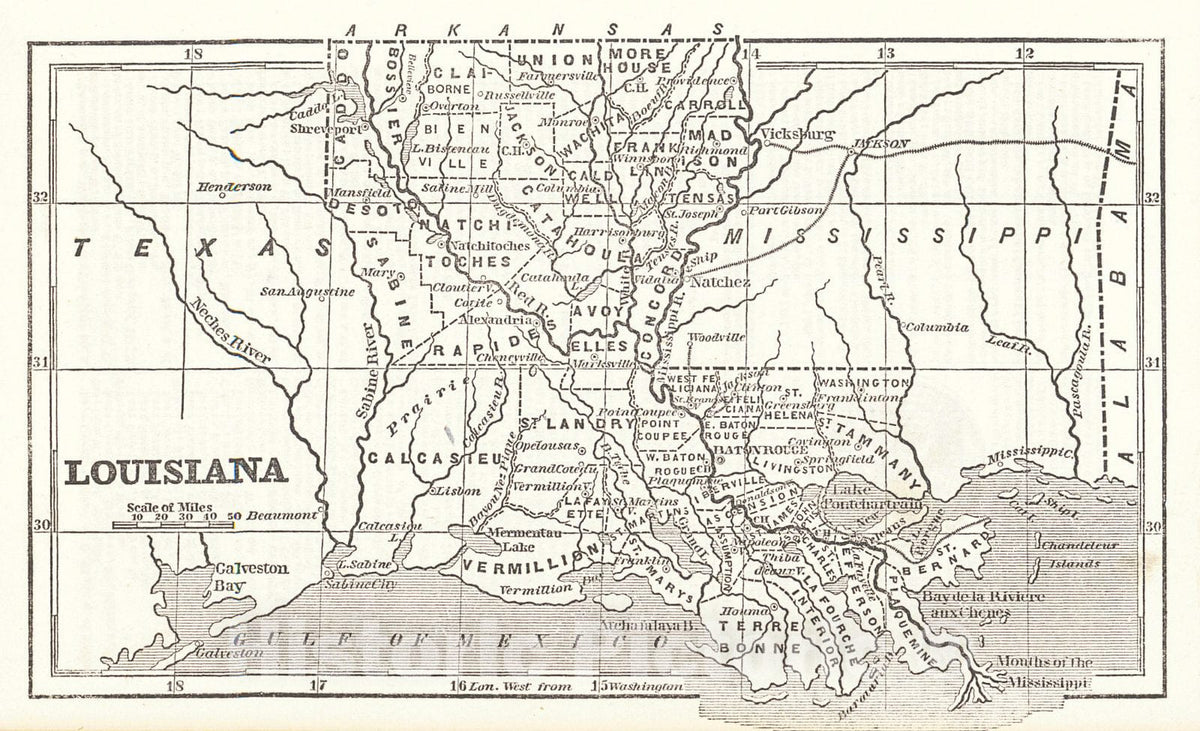 Historic Map : 1853 Louisiana : Vintage Wall Art
