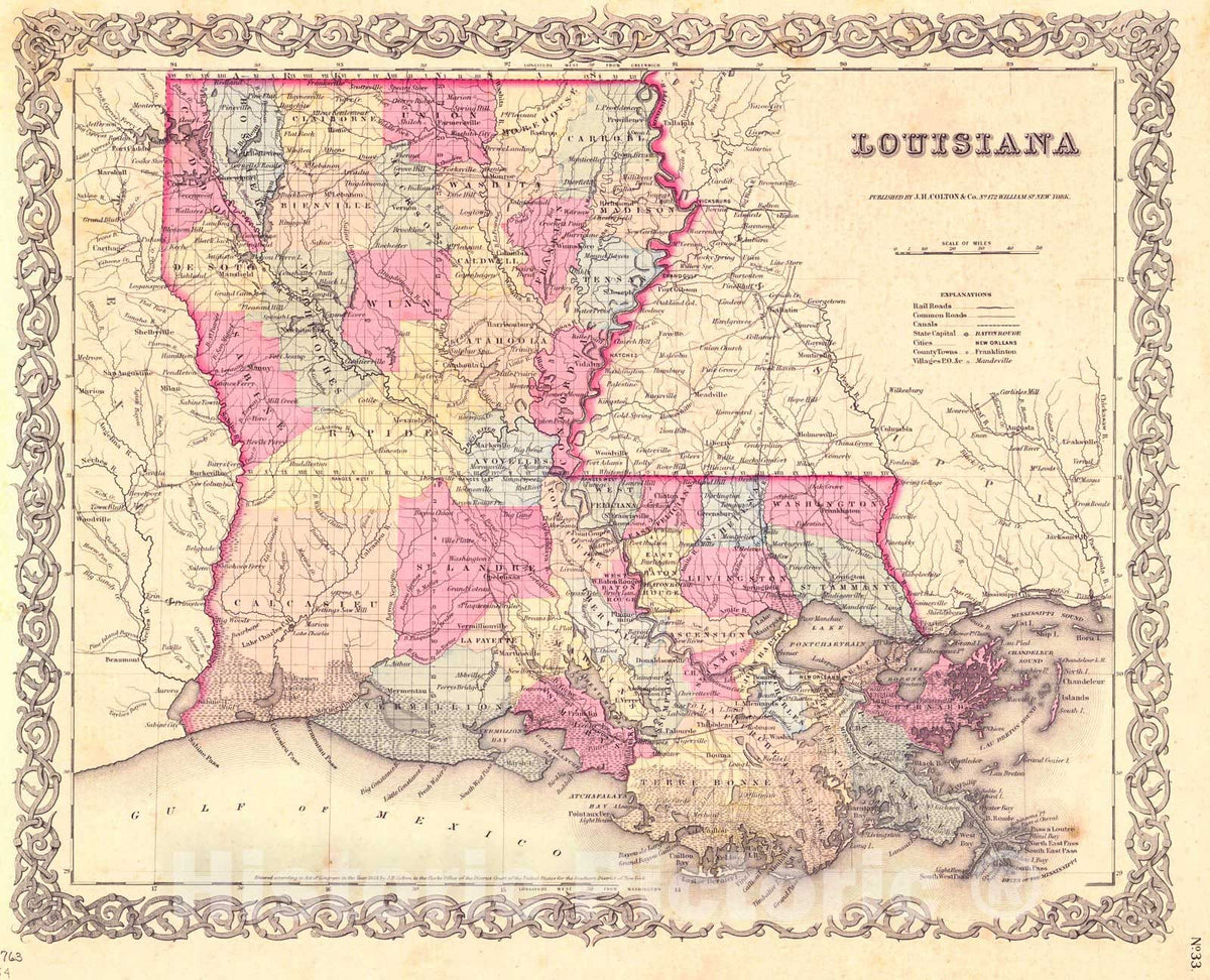 Historic Map : 1854 Louisiana : Vintage Wall Art