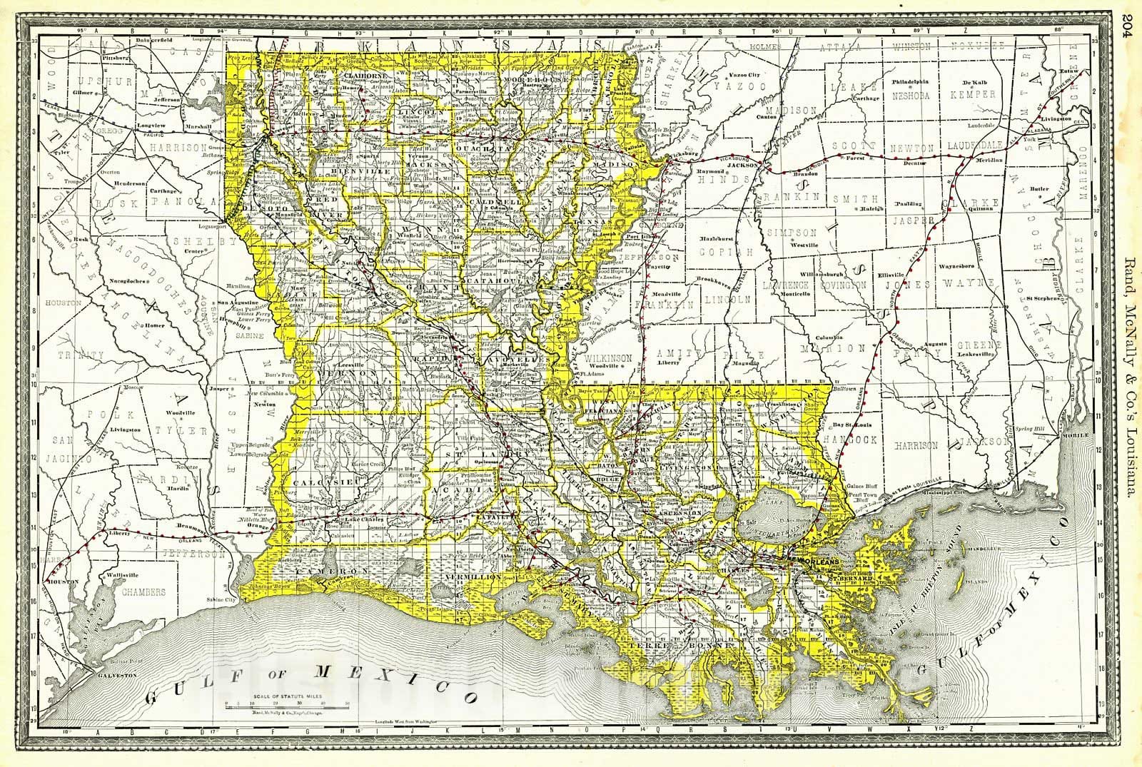 Historic Map : 1889 Louisiana : Vintage Wall Art