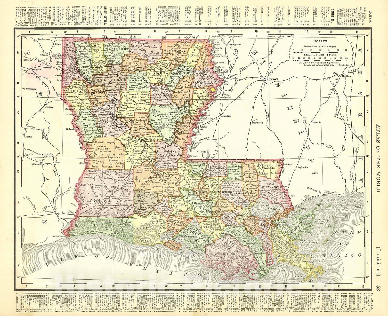 Historic Map : 1895 Louisiana : Vintage Wall Art