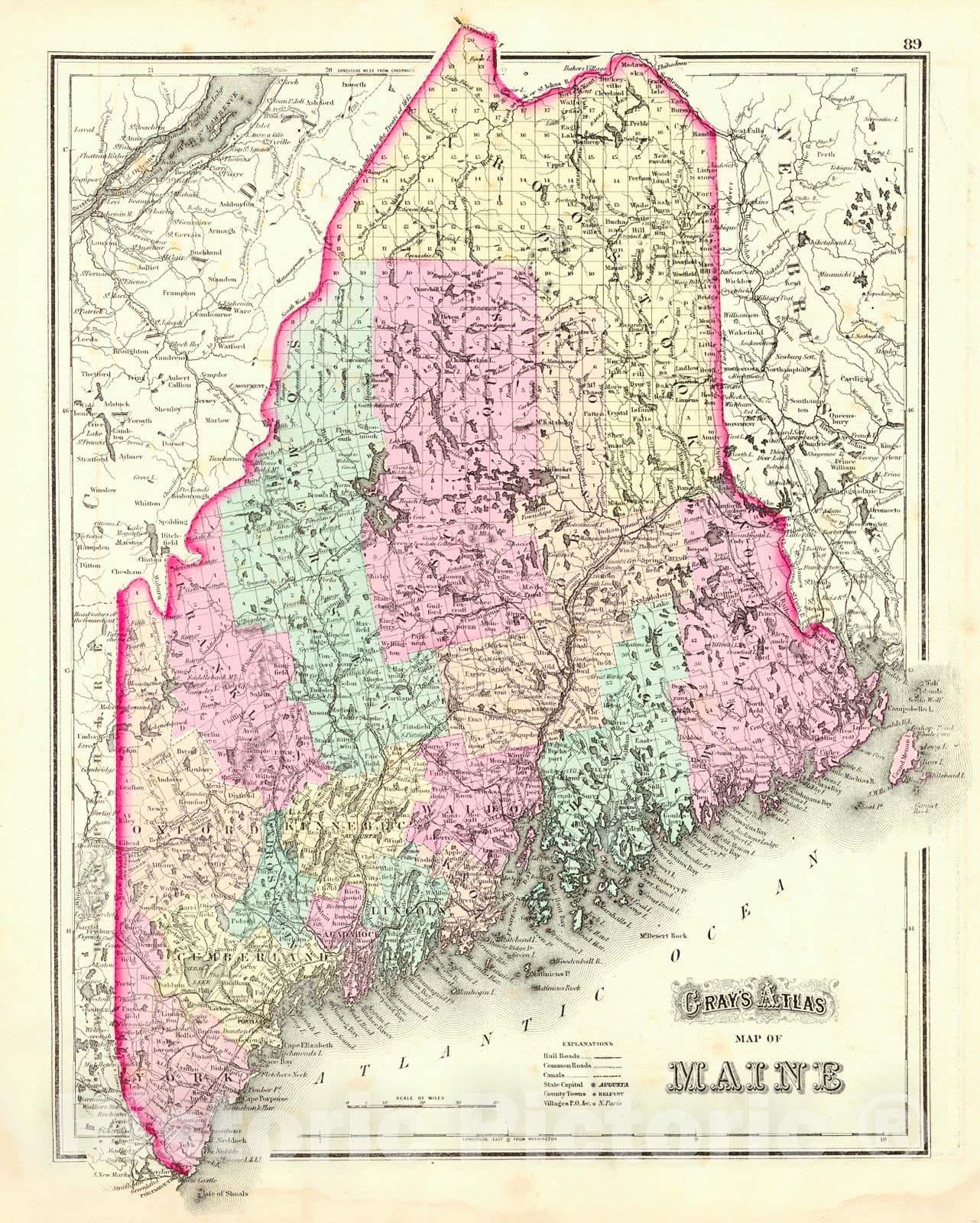 Historic Map : 1873 Gray's Atlas Map of Maine : Vintage Wall Art