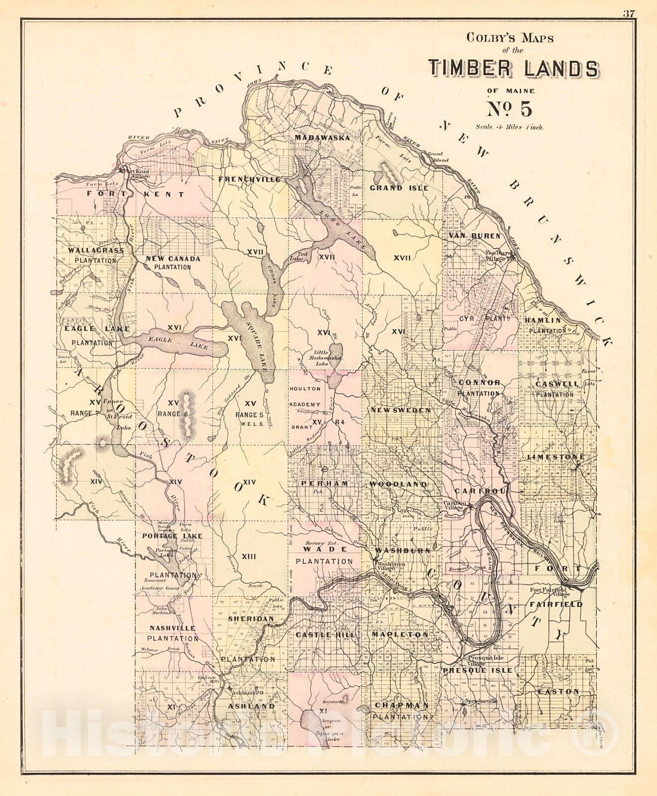 Historic Map : 1884 Colby's Maps of the Timber Lands of Maine No. 5 : Vintage Wall Art