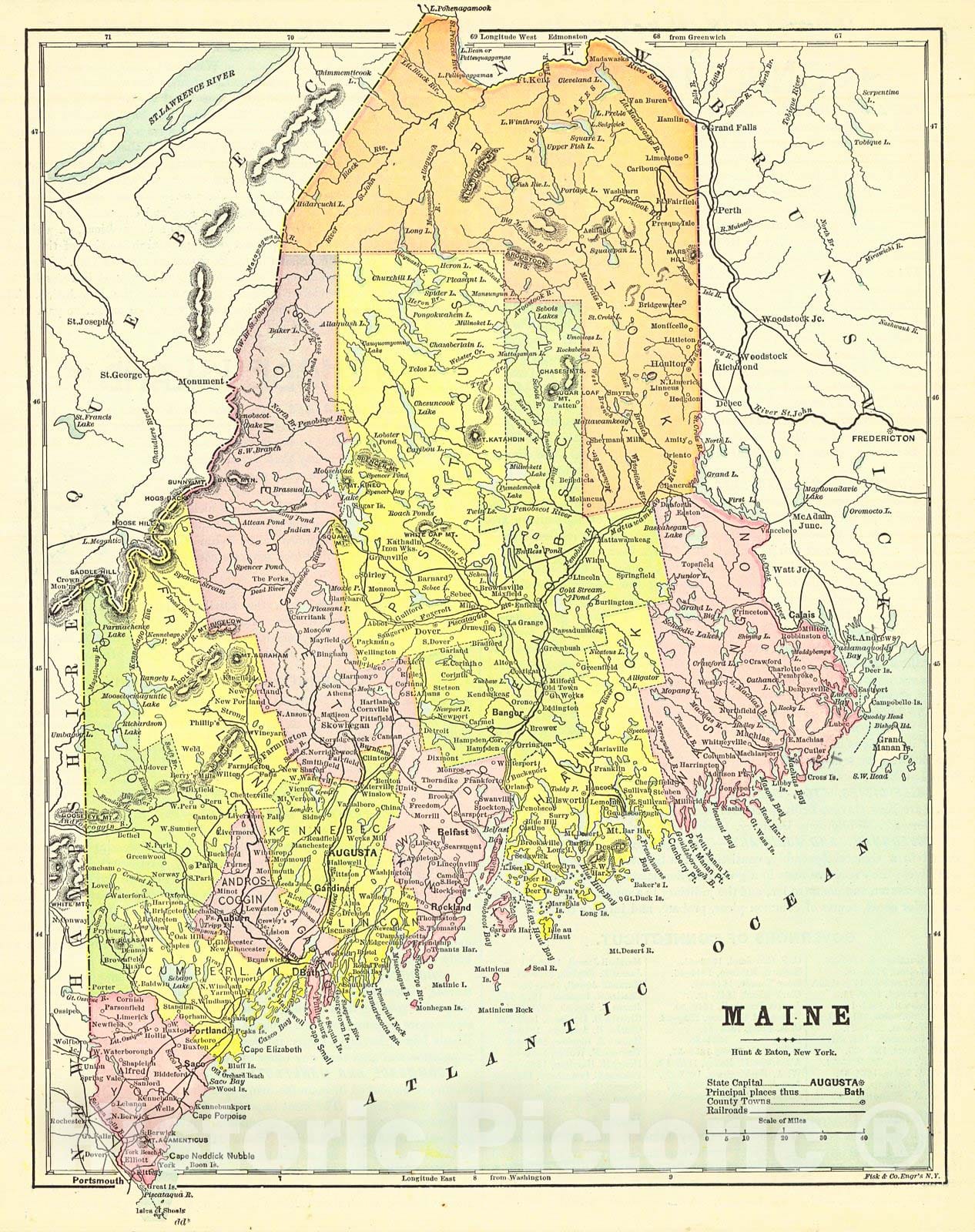 Historic Map : 1892 Maine : Vintage Wall Art