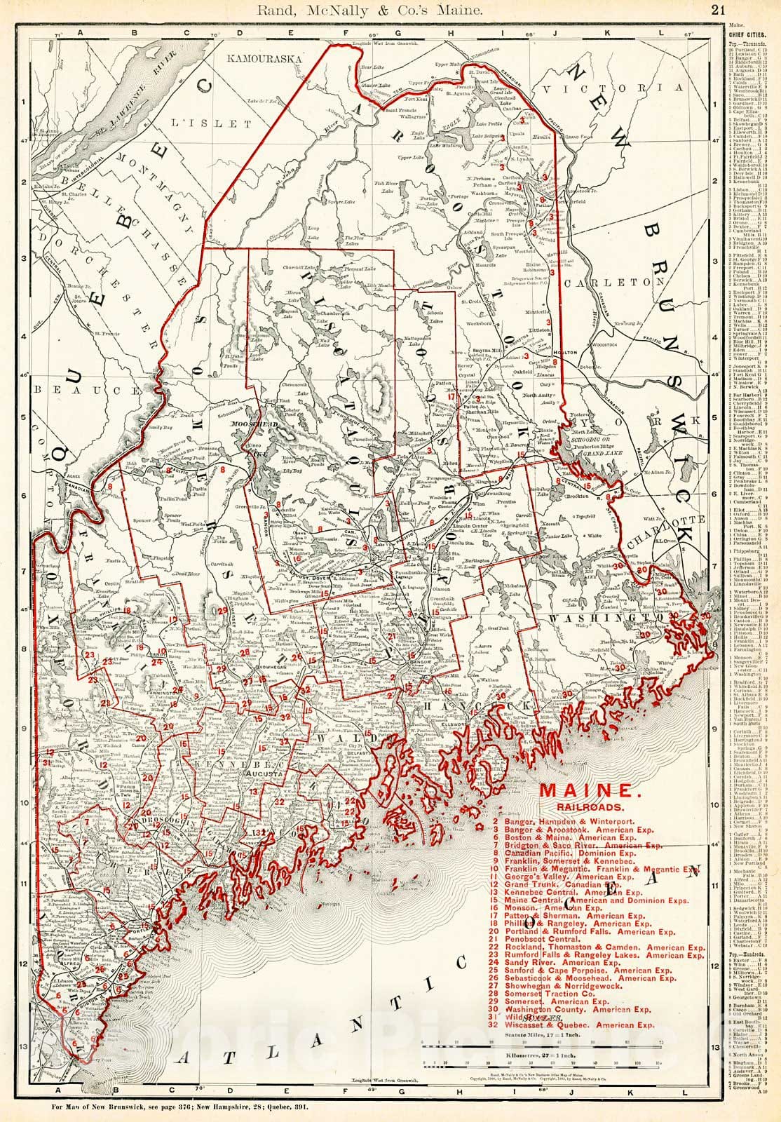 Historic Map : 1900 Maine Railroads : Vintage Wall Art