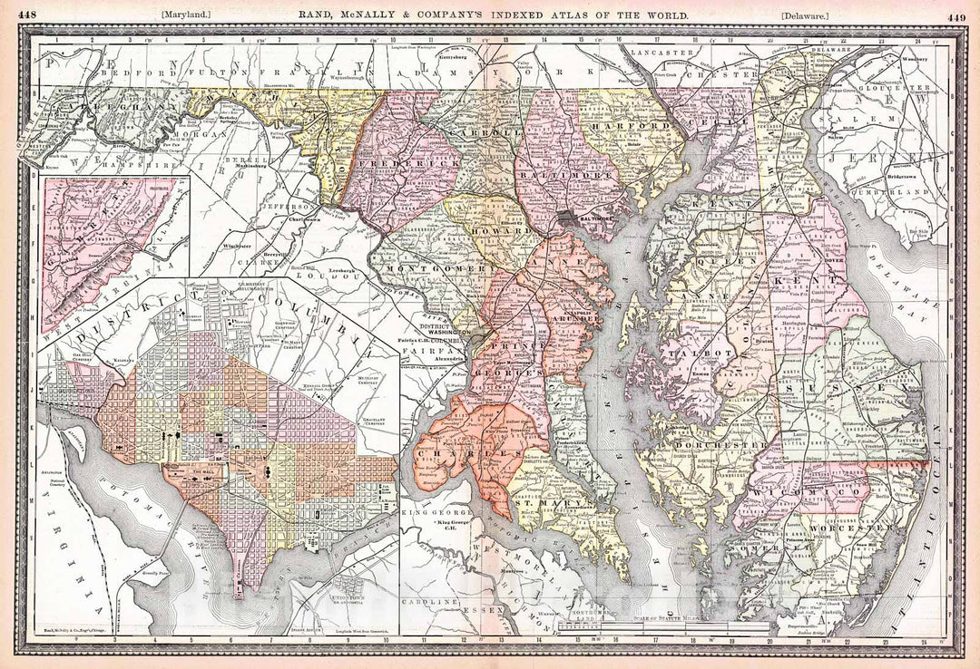 Historic Map : 1884 Maryland & Delaware : Vintage Wall Art