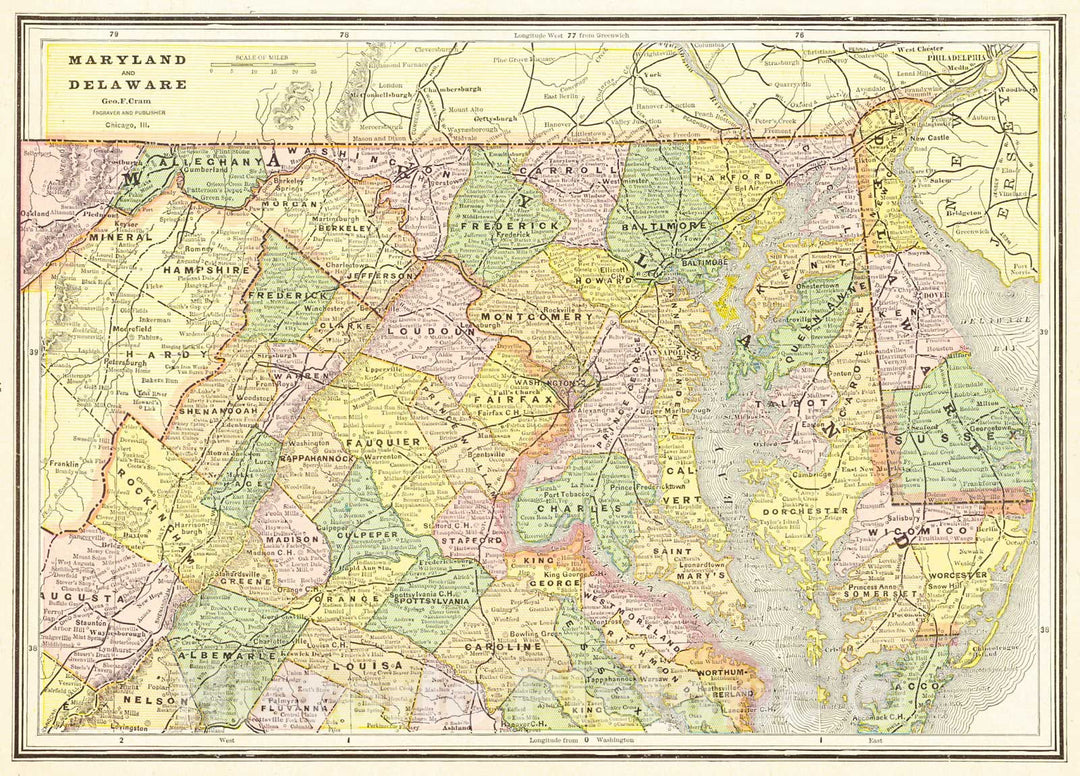Historic Map : 1887 Maryland and Delaware : Vintage Wall Art