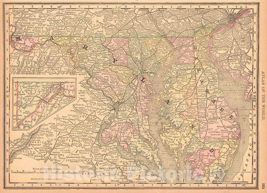 Historic Map : 1888 Maryland and Delaware : Vintage Wall Art