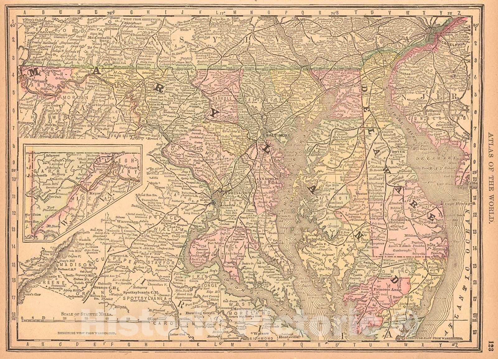Historic Map : 1888 Maryland and Delaware : Vintage Wall Art