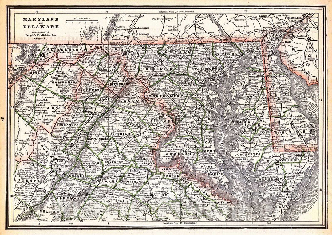 Historic Map : 1889 Maryland and Delaware : Vintage Wall Art