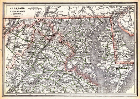 Historic Map : 1889 Maryland and Delaware : Vintage Wall Art