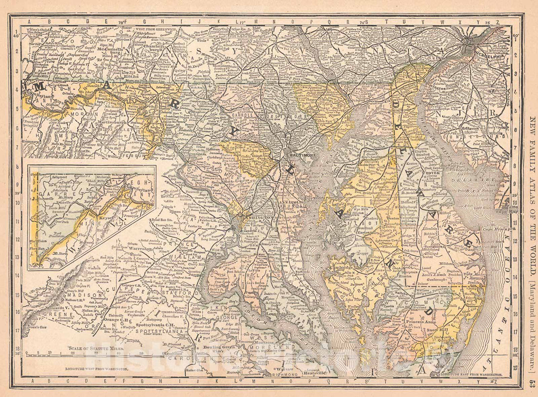 Historic Map : 1890 Maryland and Delaware : Vintage Wall Art